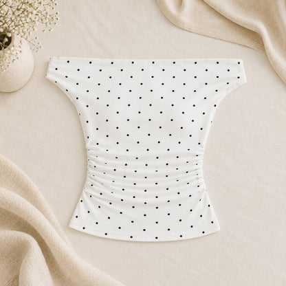 Top Lunares con Hombros Descubiertos y Fruncido Lateral para Mujer