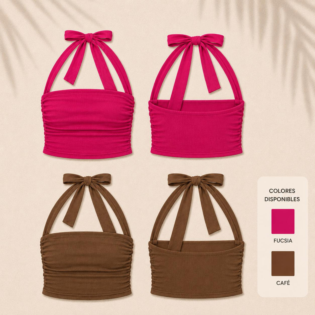 Top Halter con Lazo al Cuello, Fruncido Lateral y Espalda Descubierta para Mujer