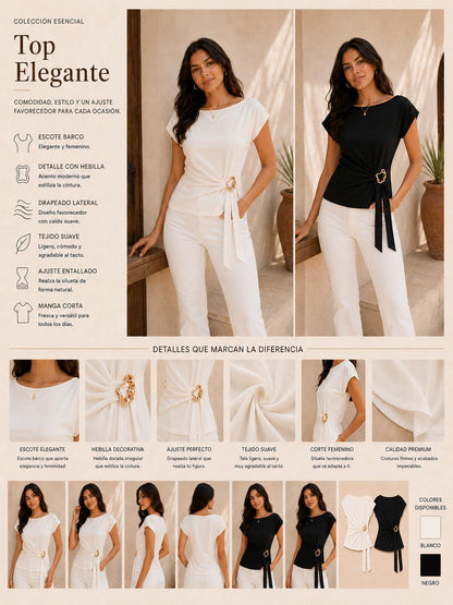 Blusa Asimétrica para Mujer, Corte Holgado con Cinturón Late