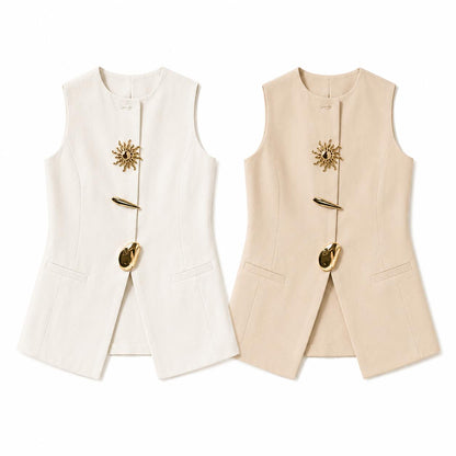 Chaleco de Traje Elegante para Mujer con Botones Metálicos d