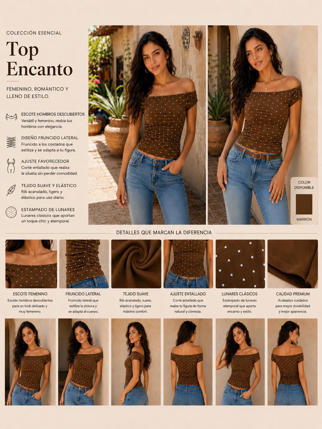 Top de Hombros Descubiertos para Mujer Estampado de Lunares 