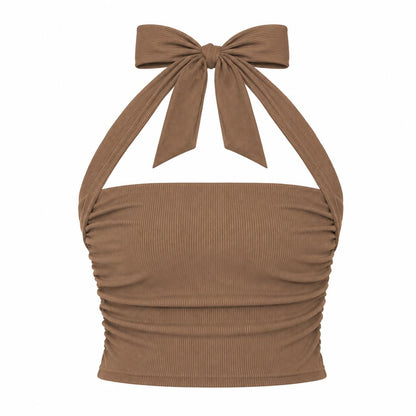 Top Halter para Mujer, Estilo Ajustado con Fruncido, Tejido 
