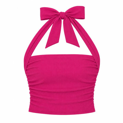 Top Halter para Mujer, Estilo Ajustado con Fruncido, Tejido 