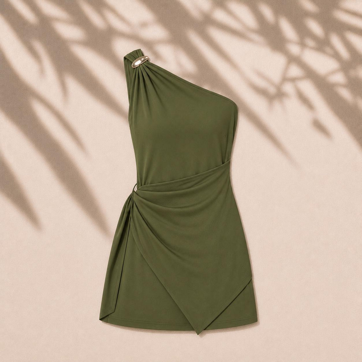 Vestido Mini para Mujer, Diseño Asimétrico de Un Hombro con 