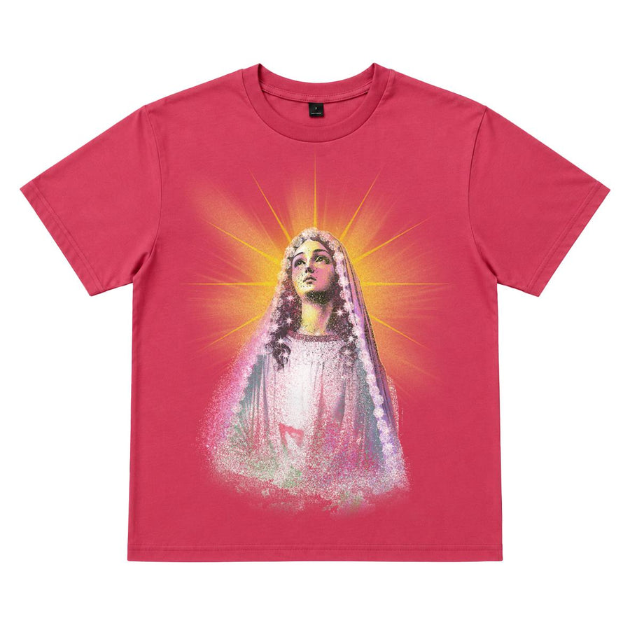 Camiseta Unisex con Estampado Religioso de la Virgen deGuadalupe, Manga Corta, Cuello Redondo, Estilo UrbanoStreetwear, Varios Colores