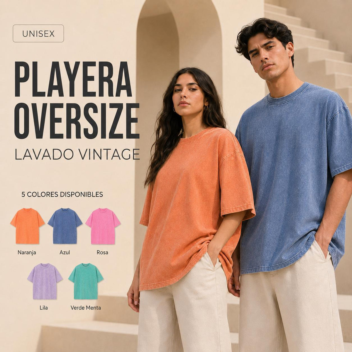 Playera Oversize Lavado Ácido, Camiseta de Algodón Pesado Vi