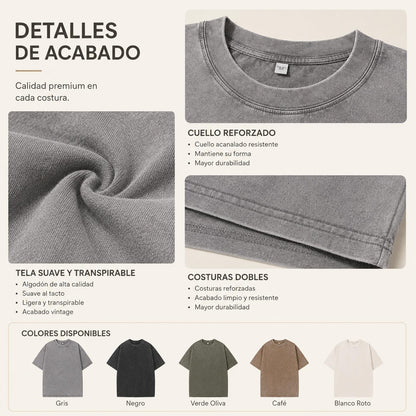 Playera Oversize Lavado Ácido, Camiseta de Algodón Pesado Vi