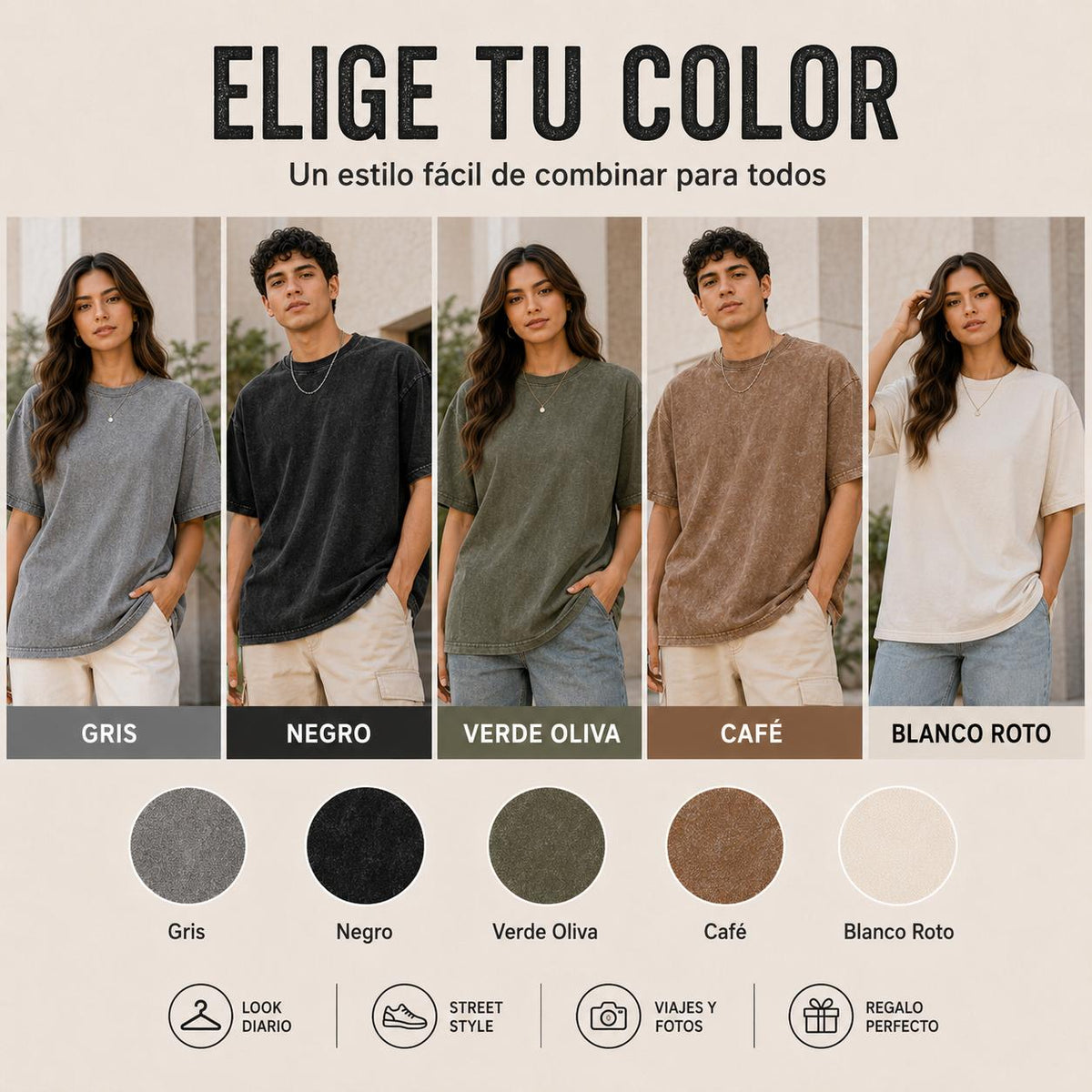 Playera Oversize Lavado Ácido, Camiseta de Algodón Pesado Vi