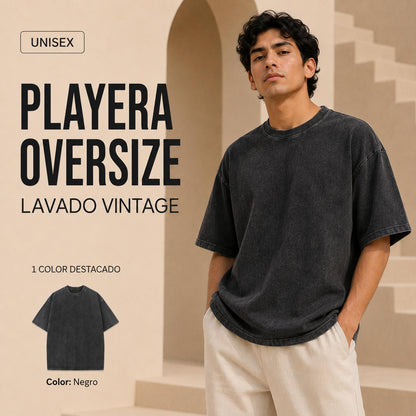 Playera Oversize Lavado Ácido, Camiseta de Algodón Pesado Vi