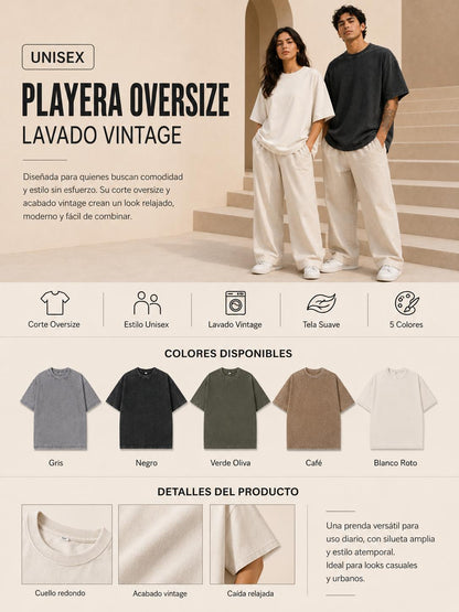 Playera Oversize Lavado Ácido, Camiseta de Algodón Pesado Vi