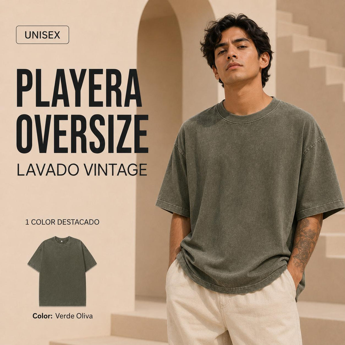 Playera Oversize Lavado Ácido, Camiseta de Algodón Pesado Vi
