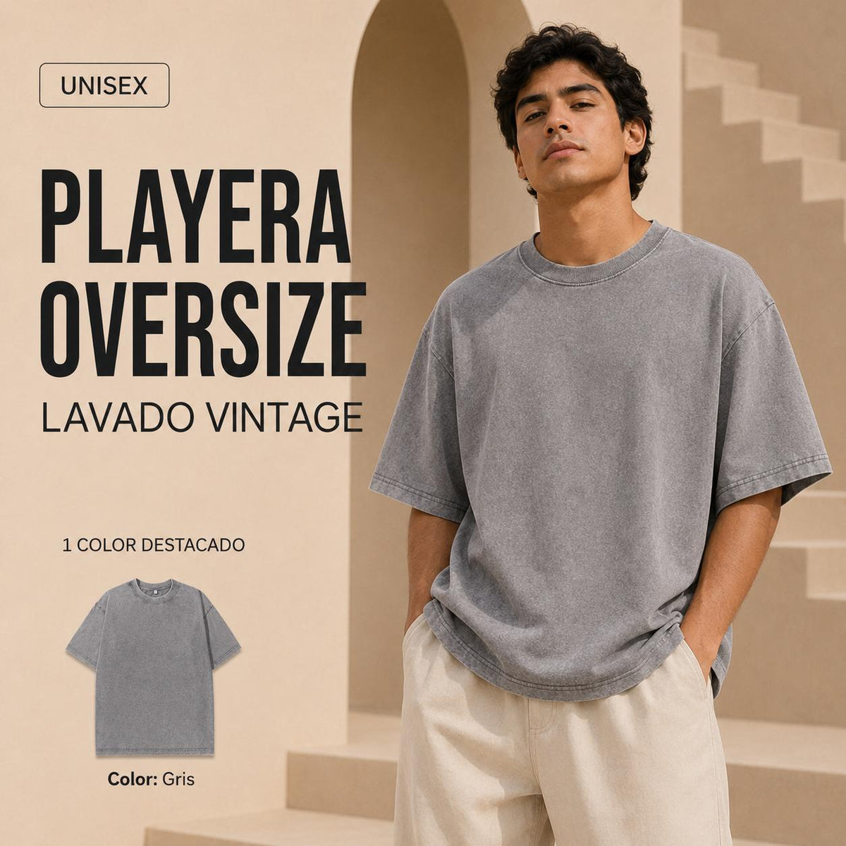 Playera Oversize Lavado Ácido, Camiseta de Algodón Pesado Vi
