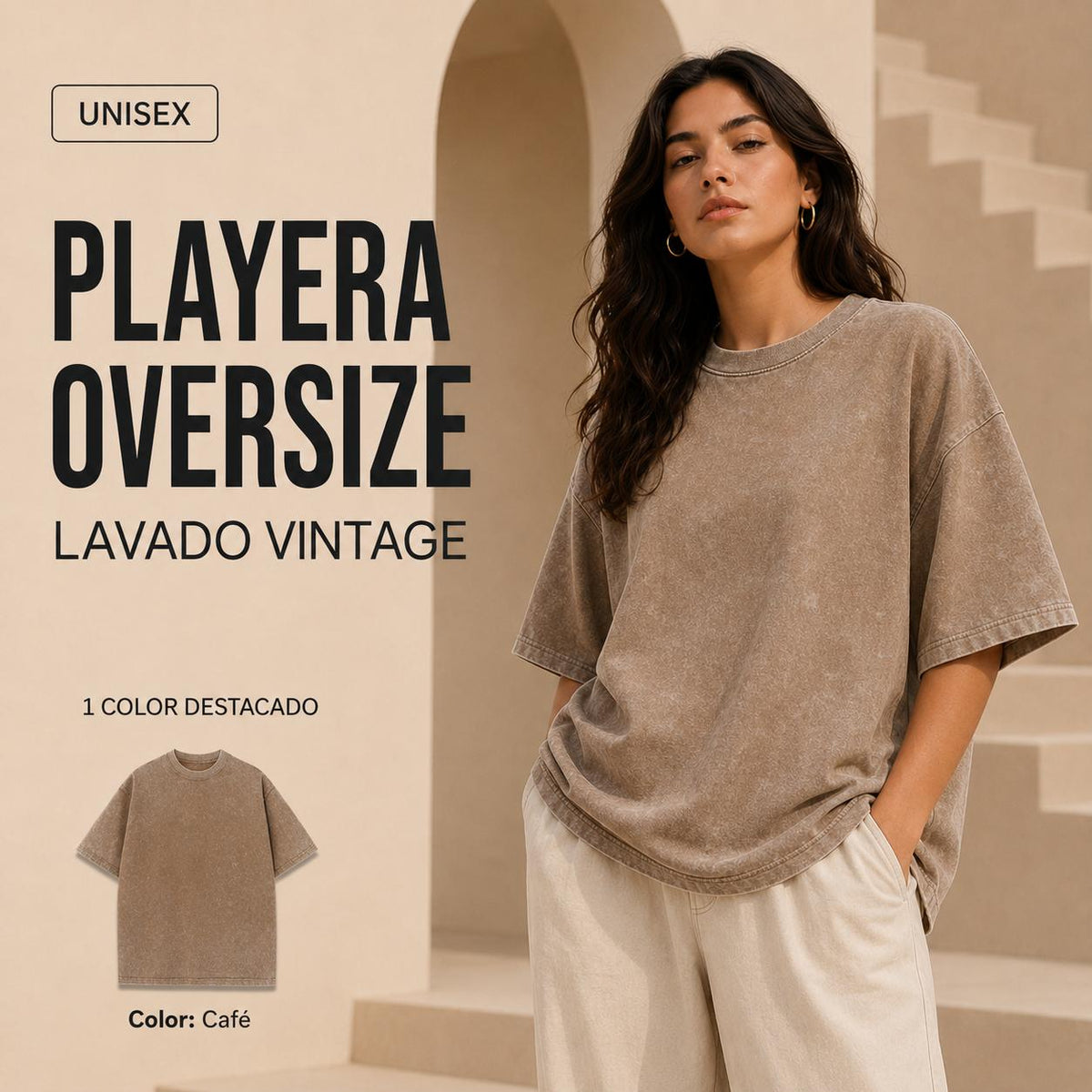 Playera Oversize Lavado Ácido, Camiseta de Algodón Pesado Vi