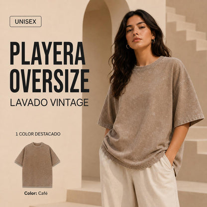 Playera Oversize Lavado Ácido, Camiseta de Algodón Pesado Vi