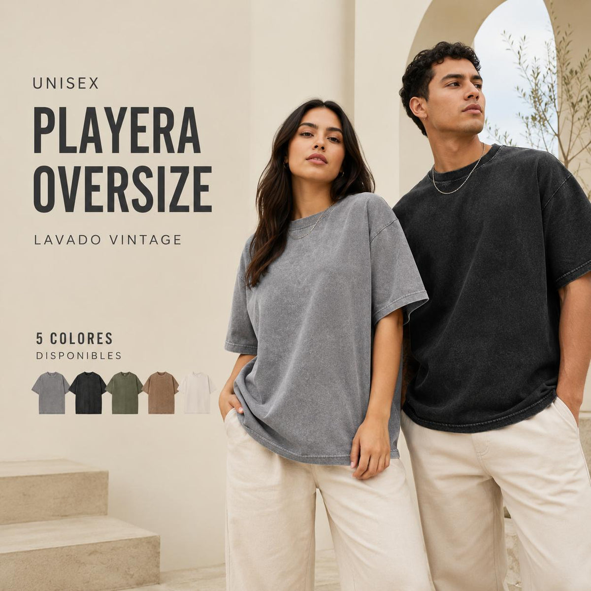 Playera Oversize Lavado Ácido, Camiseta de Algodón Pesado Vi