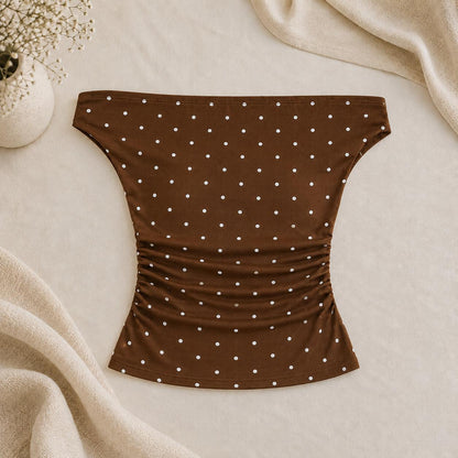 Top Lunares con Hombros Descubiertos y Fruncido Lateral para Mujer